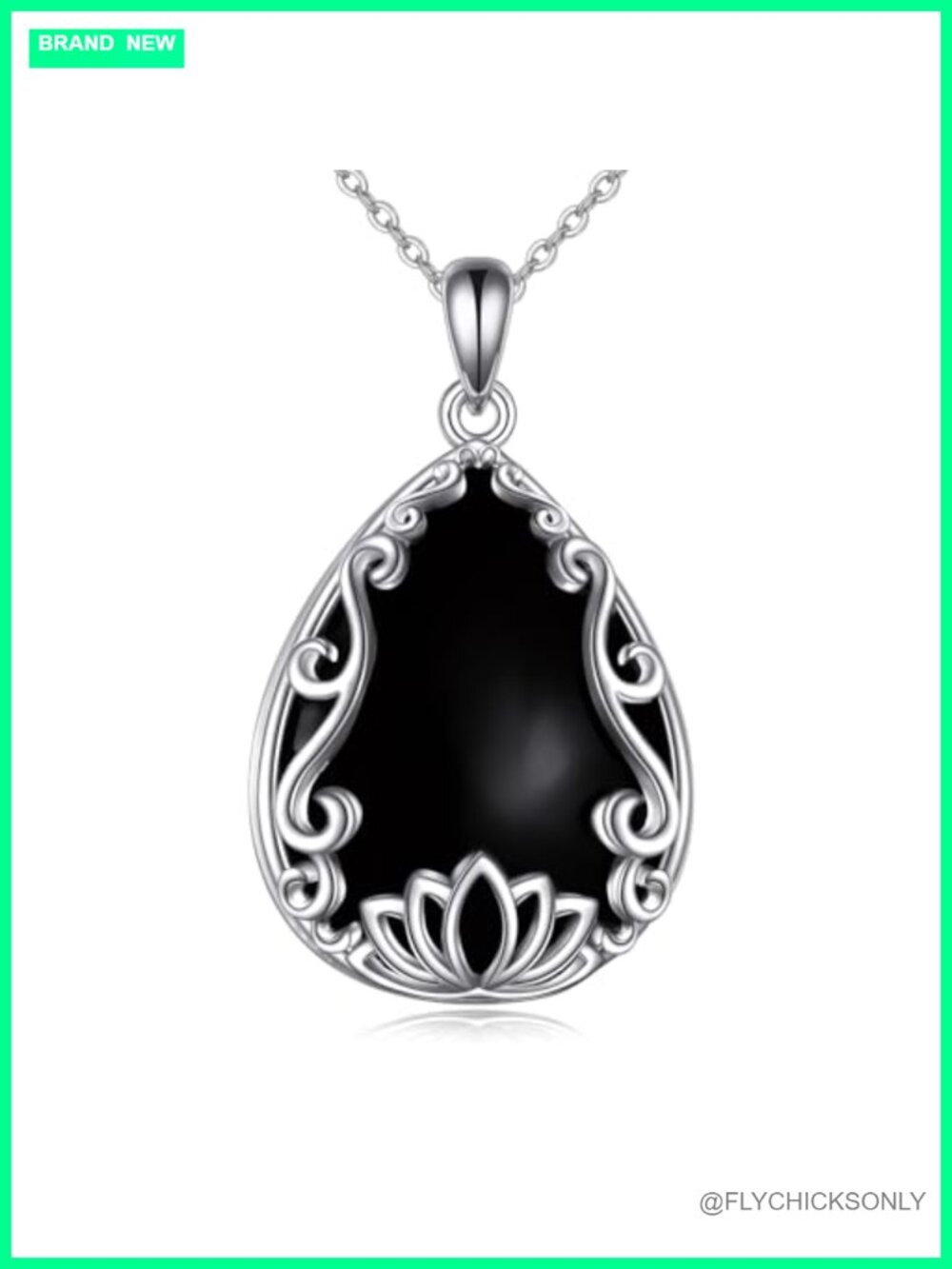 925 Sterling Silver Filigree Teardrop Pendant Necklace Lotus Boho